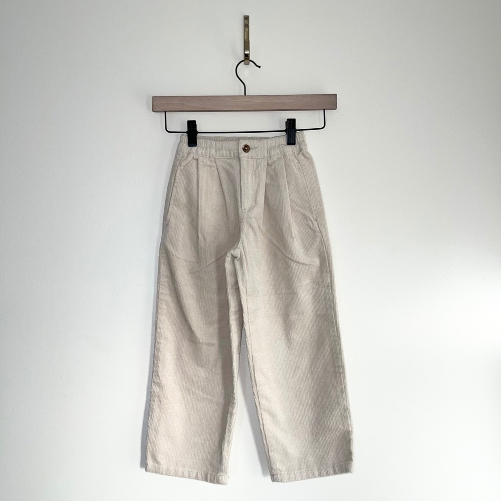 ZARA NWOT Kids Corduroy Pleated Pants Beige Elastic Waist Size 6